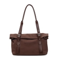 Grand sac cabas minimaliste en nylon imperméable marron foncé avec lanières en cuir - café