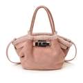 Rosafarbene Wildleder-Beuteltasche mit Pelzfutter und silbernem Metallverschluss - Rosa