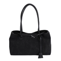 Elegante bolso tote de ante negro mate con correas finas y detalle de hebilla metálica - Negro