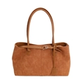 Bolso tote vintage de ante marrón con costuras verticales y correas delgadas - Marrón