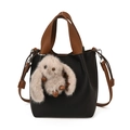 Borsa a secchiello bicolore nero e marrone con un simpatico ciondolo a forma di coniglio - Con Ciondolo / Nero