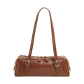 Bolso bajo el brazo minimalista de cuero mate marrón con hebilla plateada y cremallera - Marrón