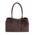Bolso tote marrón oscuro de ante sintético con correas finas y detalle de hebilla plateada - Marrón