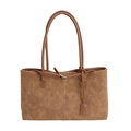 Bolso tote grande marrón caramelo en gamuza con correas de hombro de cuero liso - Camel