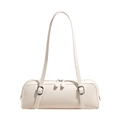 Bolso baguette minimalista blanco crema con doble cremallera y correas de cuero - Blanco