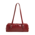 Bolso de hombro de charol rojo con hebillas plateadas y cierre de cremallera metálica - Rojo