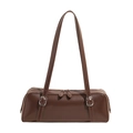 Bolso de axila rectangular marrón oscuro retro con correas dobles finas y hebilla de plata - Marrón