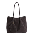 Retro dark brown matte tote bag with contrasting white stitching and a matching coin purse - Brown