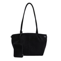Large black minimalist tote bag in matte suede finish with matching small zip pouch - Black