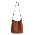 Braune weiche Leder Beuteltasche mit goldenem Drehverschluss und verstellbarem Riemen - Groß / Braun