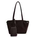 Deep brown oversized suede tote bag with matching zippered pouch and slim straps - Brown