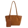 Caramel brown large tote bag set with matching pouch and knotted handle details - Brown