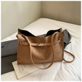 Brown suede tote bag featuring a polished silver turn-lock and spacious interior - Khaki (No Pendant)