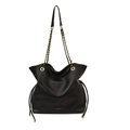 Sac fourre-tout noir minimaliste avec bandoulière chaîne dorée et fini cuir texturé - Noir