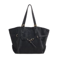 Borsa tote vintage nera di grande capacità con tracolla regolabile e fibbia dorata - Nero