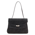 Sac à bandoulière vintage en cuir noir avec boucle en métal doré et rabat - Noir
