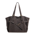 Borsa tote grigio scuro opaco con cinturini decorativi in pelle e fibbie in metallo oro - Grigio
