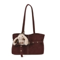 Borsa tote vintage bordeaux con cuciture a contrasto e ciondolo coniglio di peluche - Con Ciondolo a Forma di Coniglio / Rosso