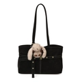 Borsa tote nera in similpelle scamosciata con cuciture bianche e charm a coniglio - Con Ciondolo a Forma di Coniglio / Nero