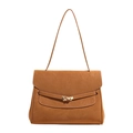 Sac à bandoulière rétro en cuir marron grande capacité avec boucle dorée chic - Marron