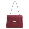 Sac porte-documents vintage en cuir bordeaux avec fermoir rotatif et bandoulière - Rouge