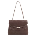 Sac porte-documents vintage marron foncé avec fermoir doré rotatif et fine bandoulière - Marron