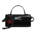 Schwarze Kelly-Handtasche aus Leder mit Silberbeschlägen und rotem Herz-Anhänger - Mit Anhänger / Schwarz
