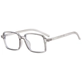 Classic transparent square frame blue light blocking glasses shown from a 45-degree angle - Gray