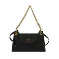 Elegante borsa a tracolla in camoscio nero con catena dorata e patta dal design moderno - Nero