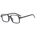 Classic retro black square frame glasses with anti-blue light lenses and silver rivet accents - Black