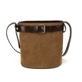 Brown suede bucket bag with leather strap and silver buckle detail for casual wear - Green