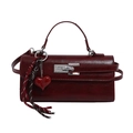 Vintage Kelly-Handtasche aus weinrotem Leder mit silbernem Drehverschluss und Herzanhänger - Mit Anhänger / Braun