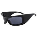 Retro futuristic thick frame black wrap sunglasses with cat eye shield design and dark lenses - Sand Black Frame Grey Lens