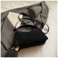 Vintage black faux suede underarm bag with adjustable leather strap and metal buckle - Black without Pendant