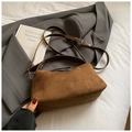 Brown suede underarm shoulder bag with adjustable strap and sleek vintage minimalist design - Brown No Pendant