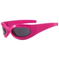 Lunettes de soleil de sport Y2K rose vif avec verres ovales gris enveloppants - Monture Rose Rouge Verres Gris