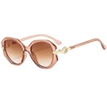 Vintage oversized round sunglasses with brown gradient lenses and gold accents - Light Tea Frame Gradient Tea Lens