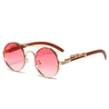 Retro round double bridge sunglasses with pink gradient lenses and gold leopard accents - Gold Frame Pink Lenses