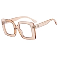 Champagne square oversized blue light blocking glasses with stylish H-logo temple detail - Light Tea Frame