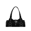 Sac bandoulière punk noir avec texture léopard et détails de rivets argentés - Noir
