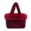 Bolso cubo de felpa con estampado de leopardo rojo y negro con asas superiores - Rosa rojo