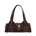 Brown leopard print shoulder bag with silver punk rivets and adjustable buckle strap - Brown