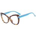 Vintage cat eye glasses frame with tortoiseshell pattern and blue spring hinges - Tortoise Blue Frame