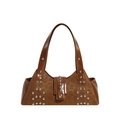 Sac sous le bras rétro à motif léopard avec rivets argentés et similicuir marron - Marron