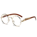 Retro round double bridge sunglasses featuring gold metal frames and leopard head detail - Gold Frame Clear Lens
