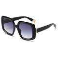 Square black frame oversized sunglasses with grey gradient lenses and gold metal accents - Black Frame Gradient Gray Lens