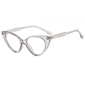 Translucent grey cat-eye glasses frame with metal hinge and CE marking detail - Grey Frame