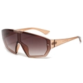 Fashionable oversized wrap sunglasses with amber frame and gradient tea lenses - Tea Frame Tea Lens
