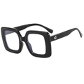 Fashionable square black frame glasses with silver HD metal logo on the temples - Black Frame