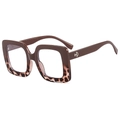 Brown and leopard print square large frame glasses with HD metal logo detail - Khaki and Tortoise Frame